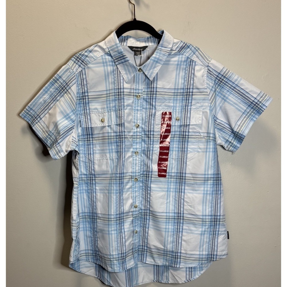 Eddie Bauer Adventure Shirt Women's SZ XL Blue Plaid‎ SPF 50 Moisture Wicking